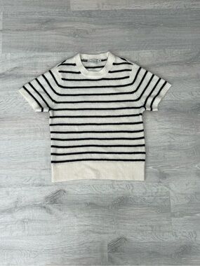 Abercrombie & Fitch Cream and Black Striped Short-Sleeve Sweater